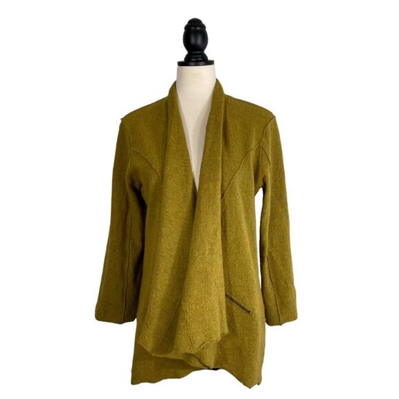 Eileen Fisher Open Draped Front Cardigan Green Merino Wool Zip Pockets Size S - Picture 1 of 8